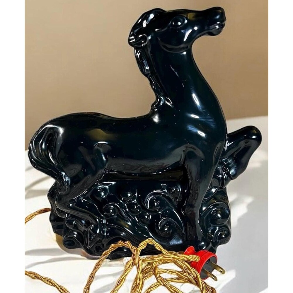 Vintage Black Ceramic Horse TV Lamp | Mid Century Modern | MCM | Western Decor